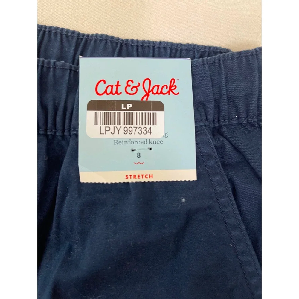 Cat & Jack Boys Navy Blue Stretch Jogger Pants Reinforced Knee Size 8